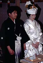 A Japanese bride and groom in kimono