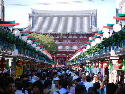View along Nakamise Street to Sensoji